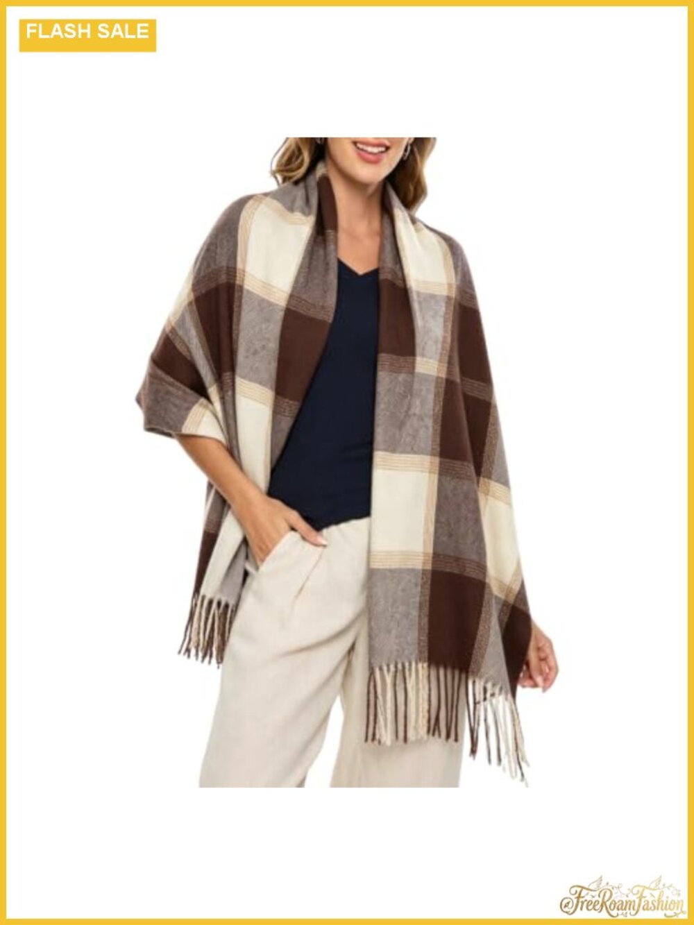 Chunky Plaid Blanket Scarf Shawl Wrap with Fringe